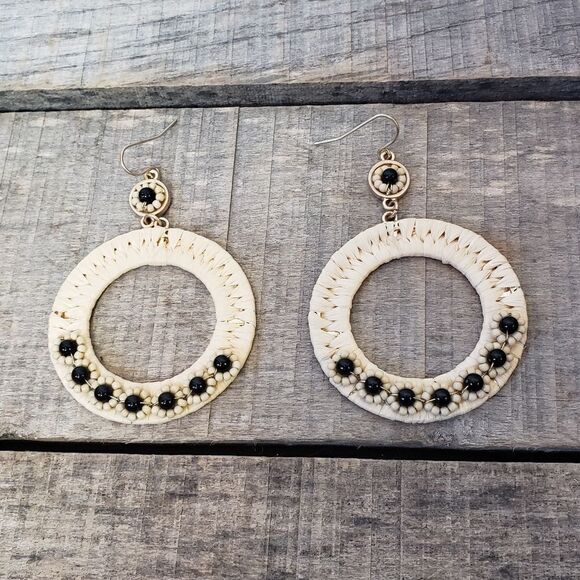 FRENCH HOOK Raffia Wrapped Beaded Earrings - Picture 1 of 8